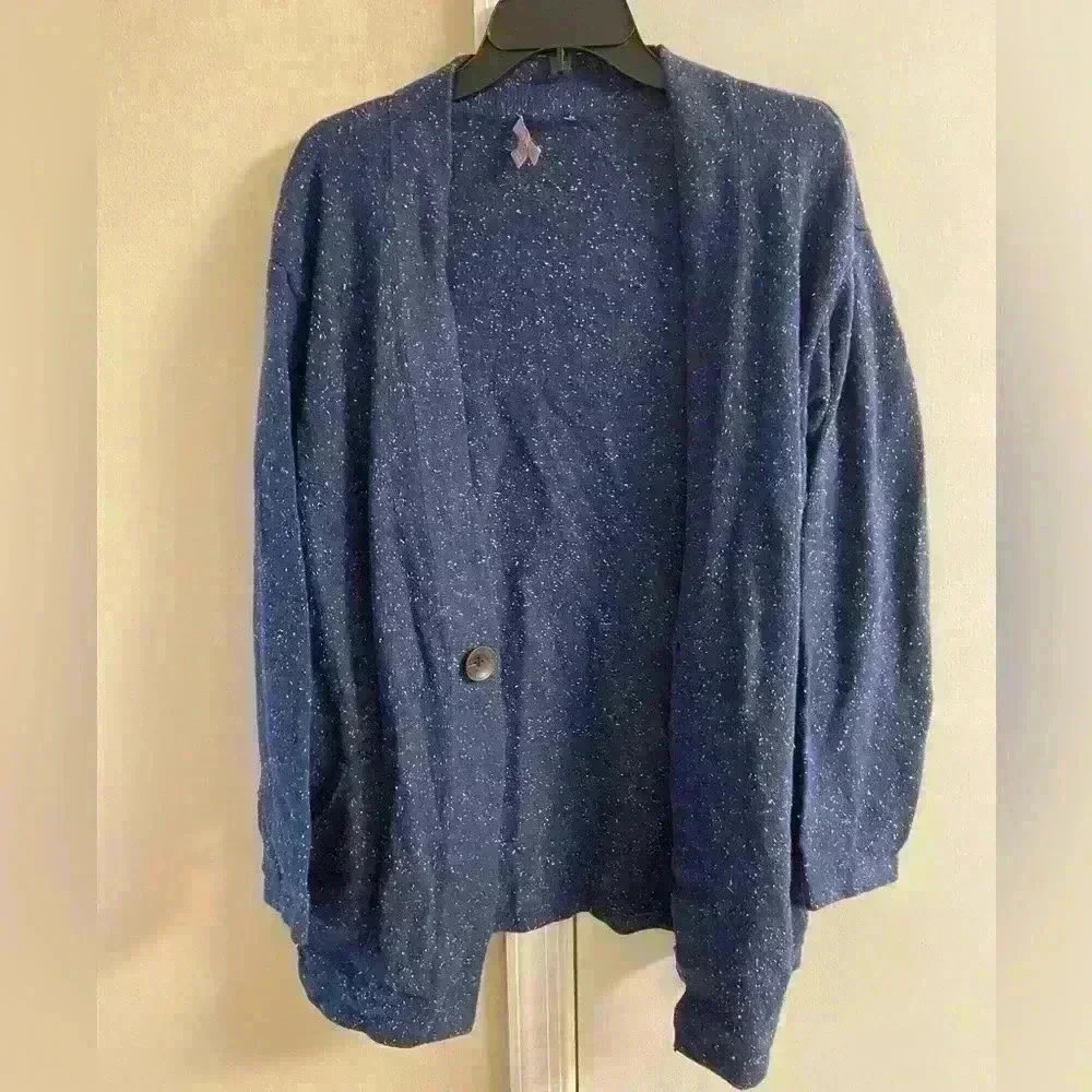 J jill navy blue speckled angora rabbit hair sweater cardigan. Large